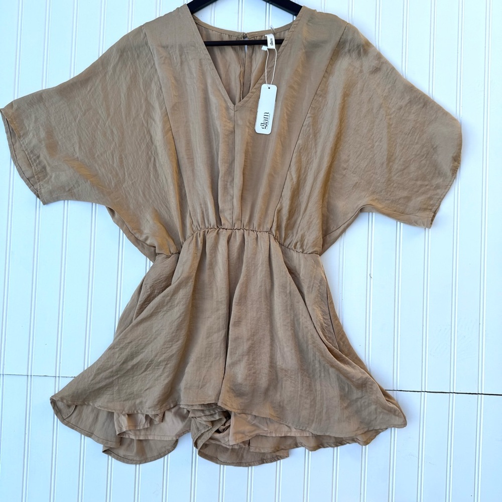 Glam Tan V-Neck Romper